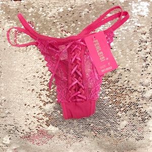 Sexy Hot Pink Lace Thong